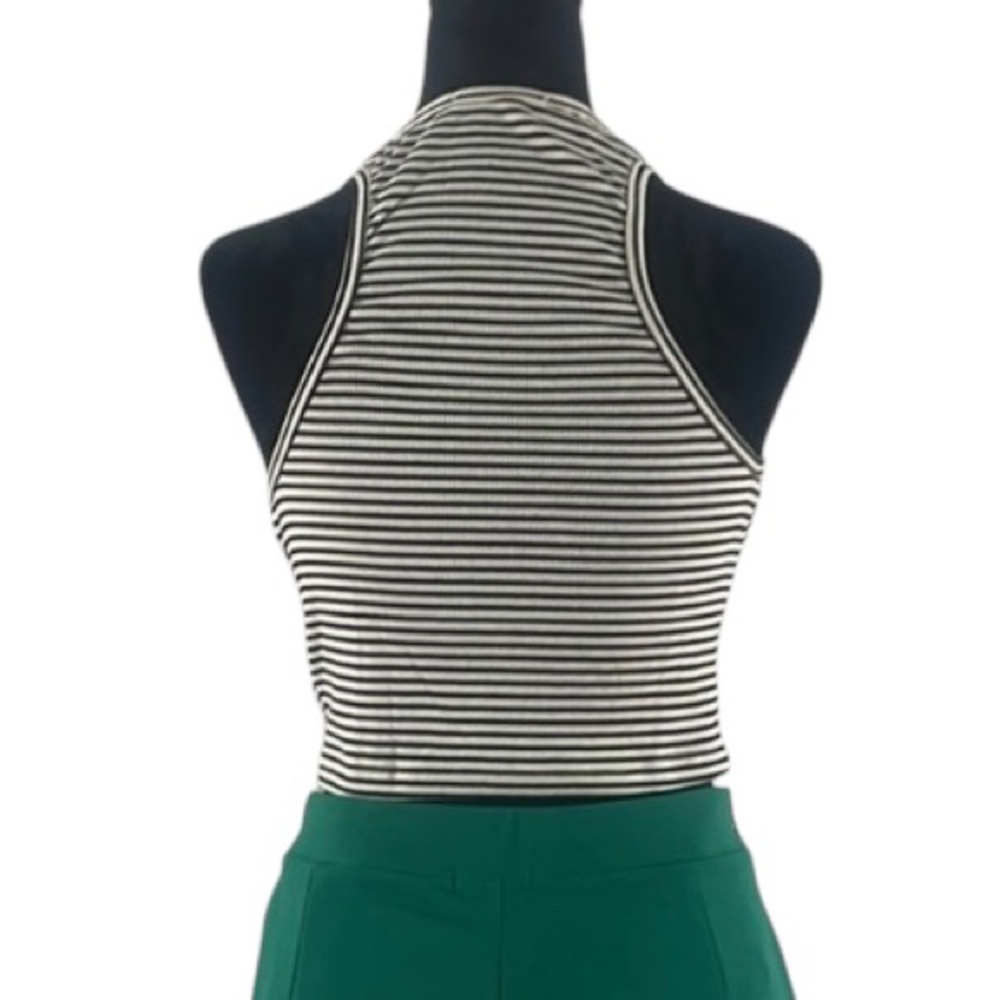Black and White Crop Tank Top with Mock Neck and Sleeveless, Small - Picture 2 of 5